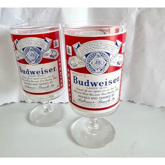 Budweiser glasses set/2 beer cup steins mugs bud memorabilia vintage 1970 1980s - Picture 3 of 6